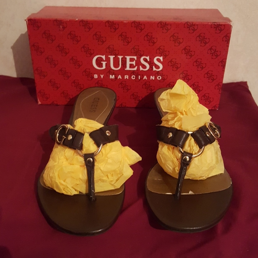 Guess dark brown leather sandals